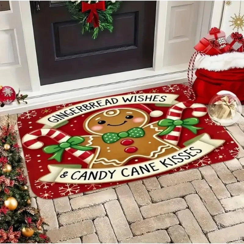 VIKAMA Christmas Gingerbread Man Welcome Floor Mat Outdoor Entrance Rug Living Room Bedroom Floor Mat Home Decoration