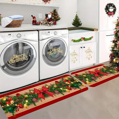 VIKAMA Christmas Gift Design Pattern Kitchen Mat Set Comfortable Absorbent Non-Slip-Perfect for Laundry Room, Bedroom Hallway