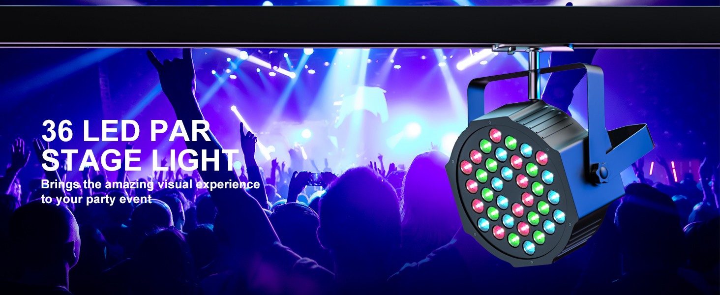 U'King 2PCS Party Light Par Light 36 LEDs RGB DMX Stage Effect Lighting Stage Flat Par Lighting DJ Lights Disco Lights Wedding