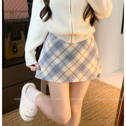 Plus Size High Waist Plaid Mini Skirt for Women Autumn Winter plus Size Korean Style Vintage Wrap around Skirt Elegant Classy...
