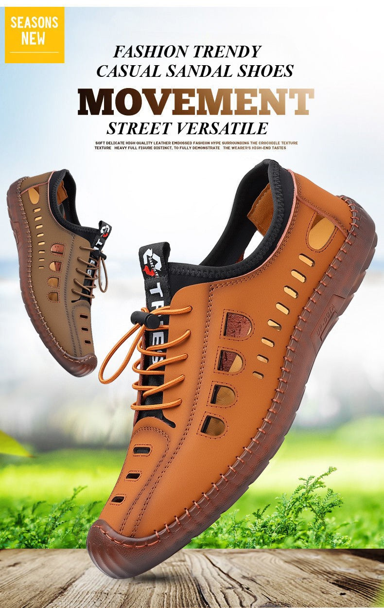 Summer Men's Leather Sandals Tendon Sole Slip on Flat Casual Sandals Outdoor Beach Sandal Shoes for Men Sandalias De Hombre 2025