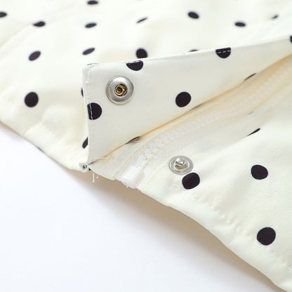 Polka Dot Stand Neck Short Jackets Women Fashion Long Sleeve Patchwork Contrast Slim Coats Casual Lady Street Commute Outerwear