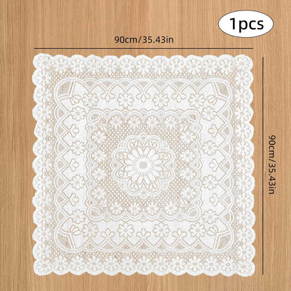 Square Lace Tablecloth  White Flower retro European Embroidered Dinning table  linen Cover wedding party garden home decoration