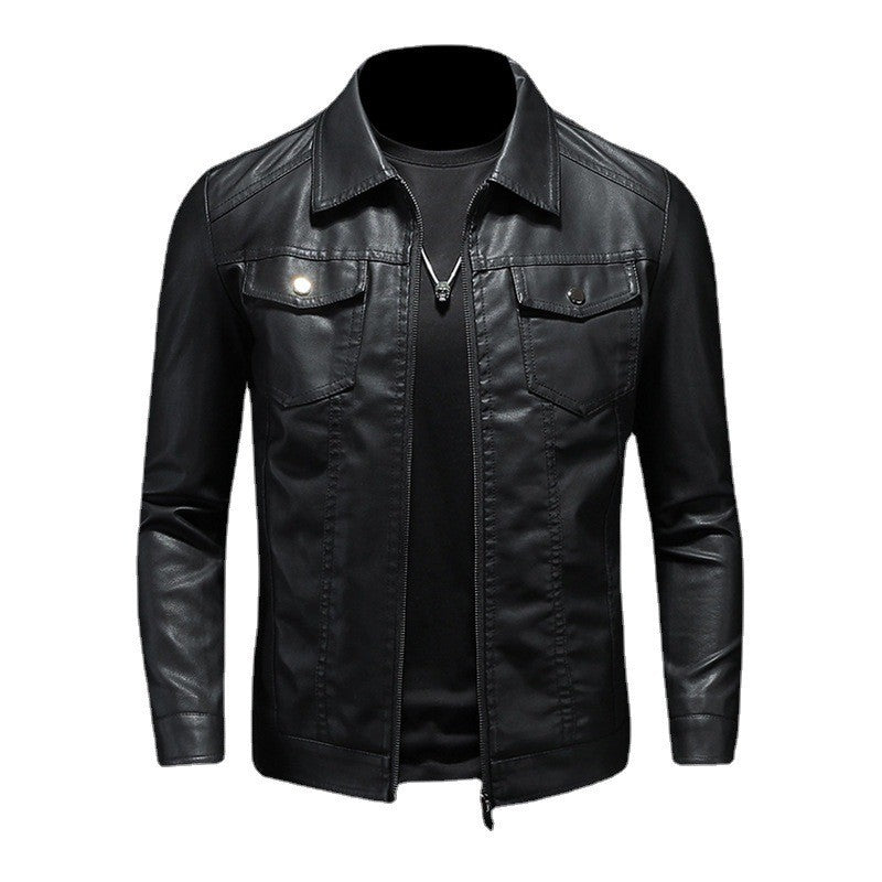 Men's Leather Jacket 2025 New Spring Autumn Winter Korean Style Slim Fit Trendy Fleece Lined Thickened Motorcycle Jacket Men's