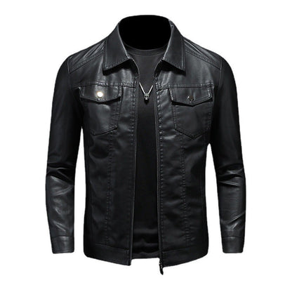 Men's Leather Jacket 2025 New Spring Autumn Winter Korean Style Slim Fit Trendy Fleece Lined Thickened Motorcycle Jacket Men's