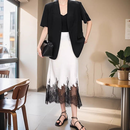 Fairy Lace Patchwork Skirt Women Fashion High Wasit Elegant Wrapped Hip Long Party Skirts 2025 New Autumn Trends Female Clothing