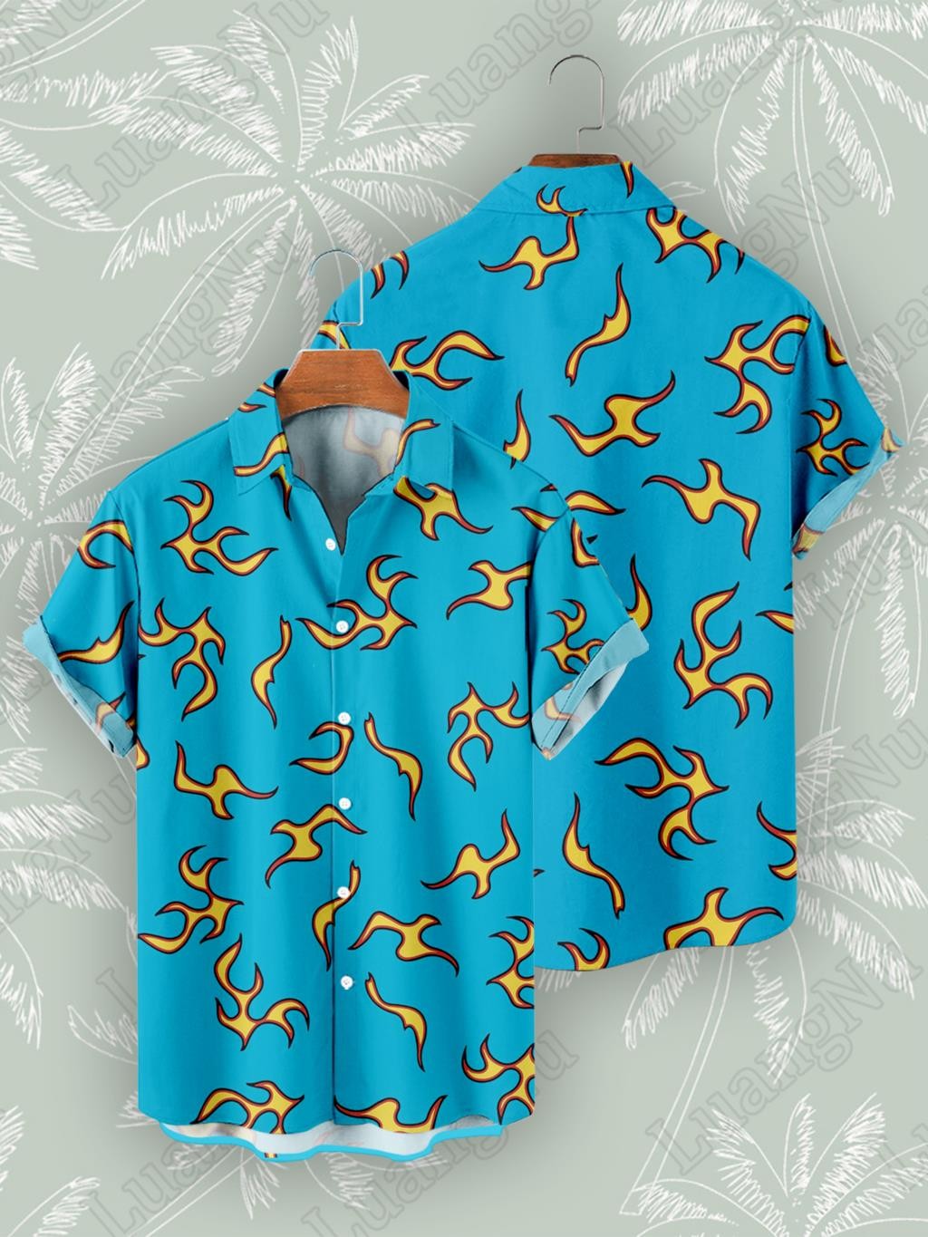 Flame Blue Hawaiian Shirt Man Summer Short Sleeve Casual Street Shirts for Men 2023 Fashion High Quality Beach Party Shirt