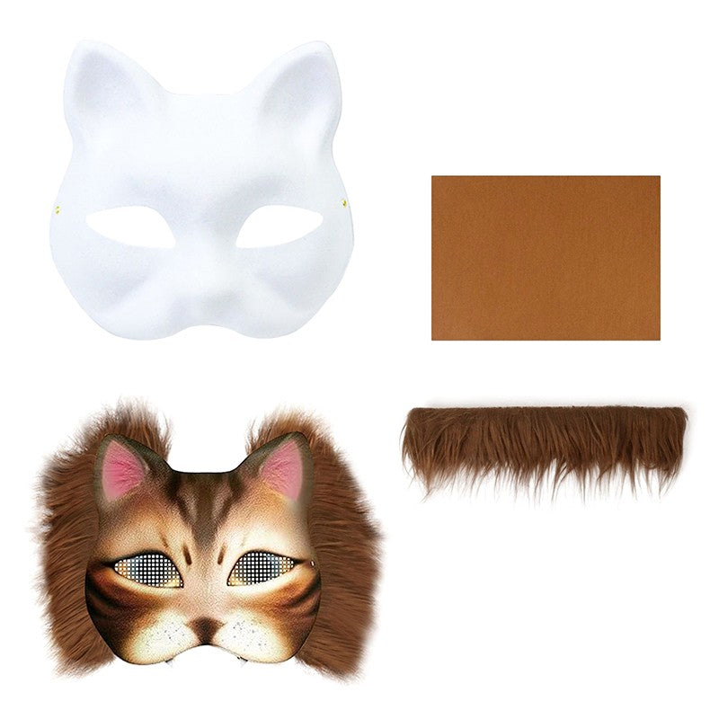 3Pcs/set DIY Handmade Graffiti Half Face Mask Therian Mask Kit Blank Mask Half Face Hand Drawn Animal Cat Fox Mask Party Gifts