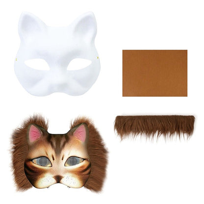 3Pcs/set DIY Handmade Graffiti Half Face Mask Therian Mask Kit Blank Mask Half Face Hand Drawn Animal Cat Fox Mask Party Gifts