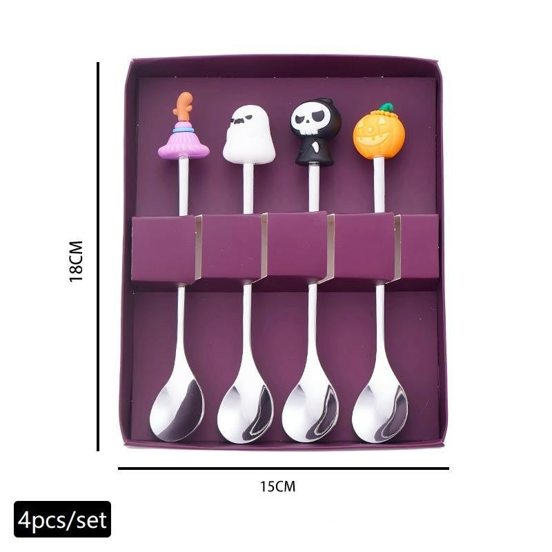 Conjunto de Talheres de Aço Inoxidável Halloween - Colher de Café Colher de Sobremesa Garfo de Fruta - Acessórios de Festa Temática