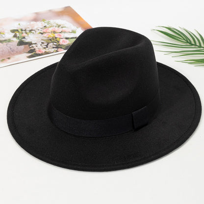 Chapéus de aba grande masculinos e femininos de outono e inverno, chapéus de jazz de lã da moda, cartolas estilo inglês