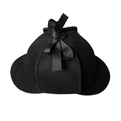 Unisex British-Style Sherlock Holmes Deerstalker Hat for Fall Winter Wool Blend Plaid Double Brim Ear-Warming, Trendy Detective