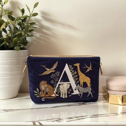 Velvet Clutch Makeup Bag Featuring Cute Animal Alphabet Print