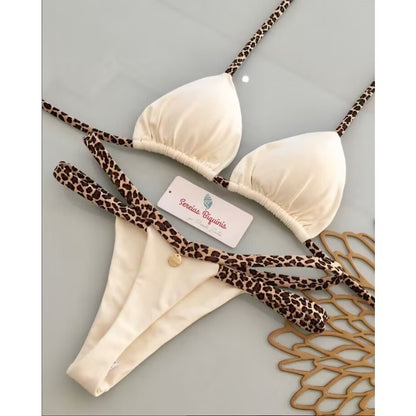 2025 Women's Bikini Swimsuit Women's Split Solid Color Lace-up Sexy Swimsuit 2-piece Set Micro Swimwear