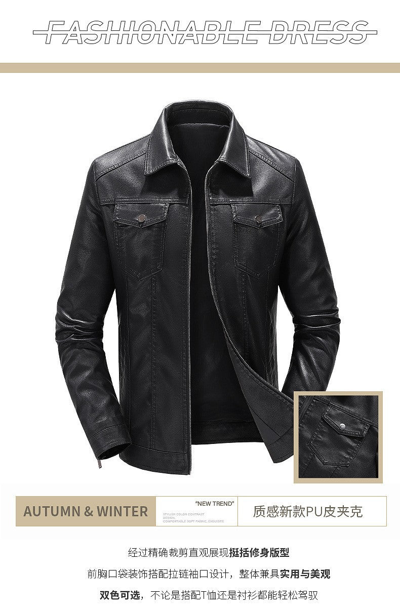 Mens Vintage Faux Leather Outwear Leather Jacket Motorcycle Black Biker Jackets Casual Lightweight Men PU Zipper Moto Outwear