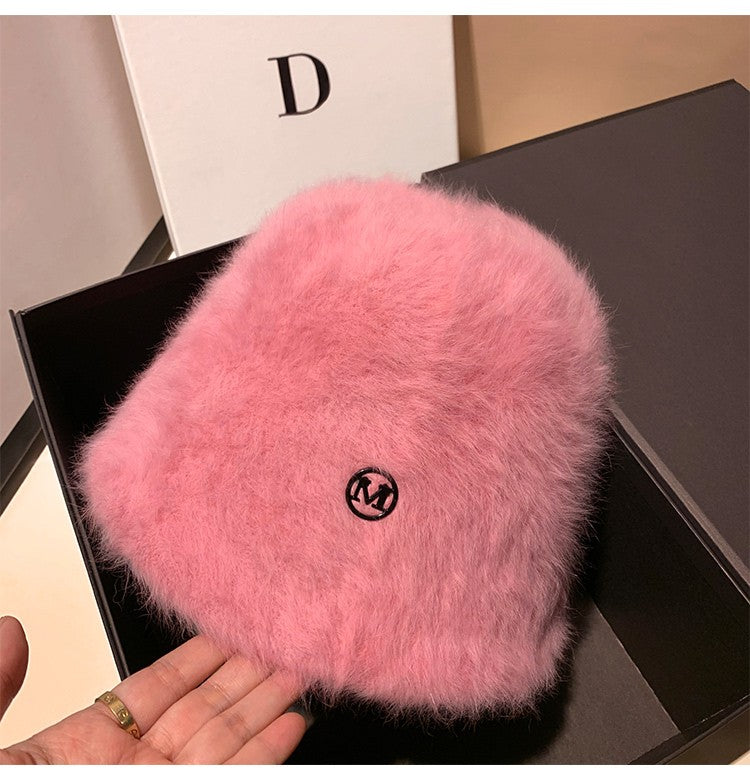 Coreia Designer M Bucket Hat Feminino Quente Pelúcia Angola Coelho Pelo Chapéu Senhora Outono Inverno Ins Moda Chapéu Bacia Retrô Fofo Panamá
