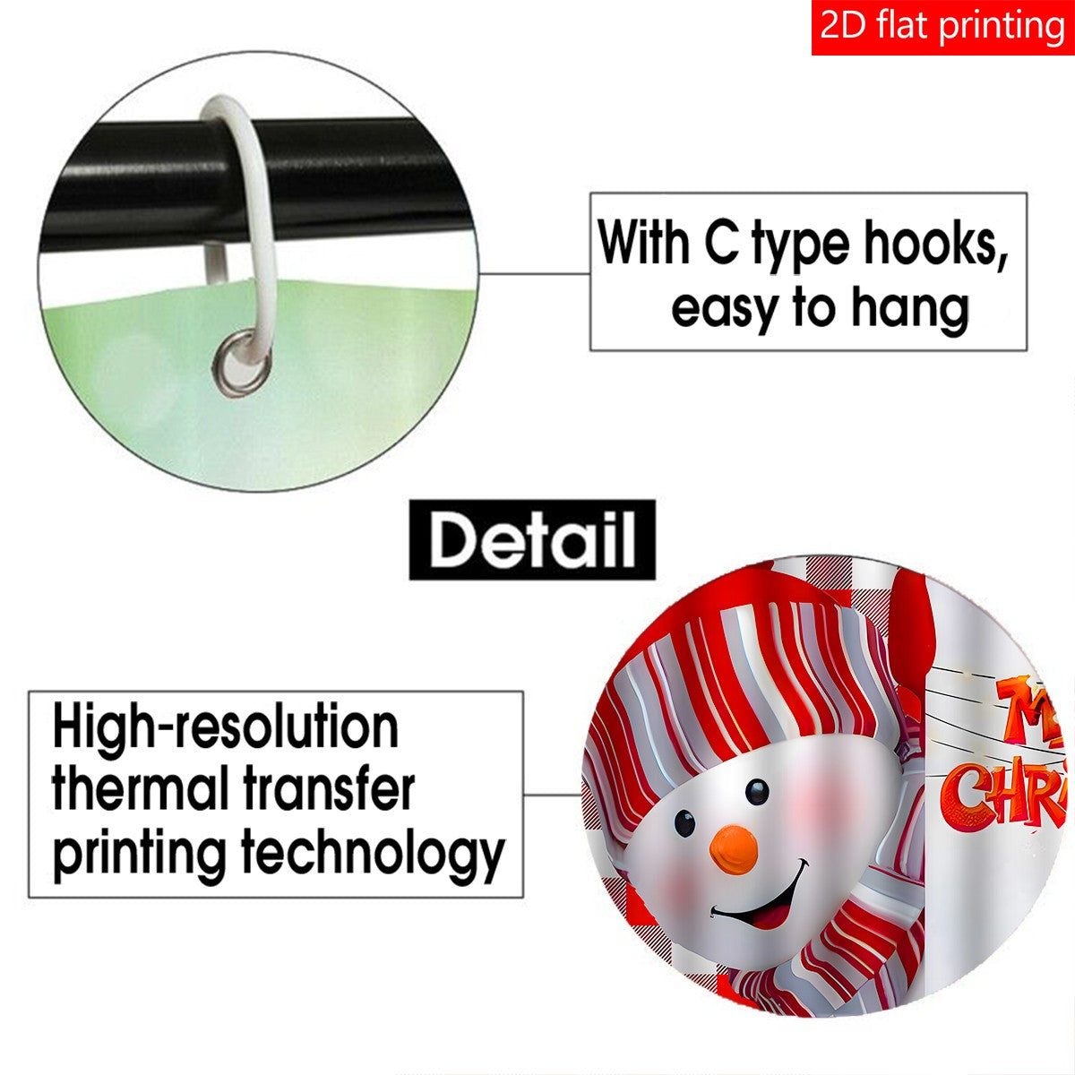 4pc Christmas red checkered snowman bath curtain, bath curtain waterproof fabric bathroom decorative curtain with 12 hooks, anti
