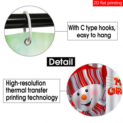 4pc Christmas red checkered snowman bath curtain, bath curtain waterproof fabric bathroom decorative curtain with 12 hooks, anti