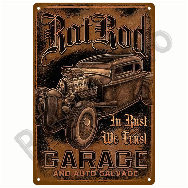Retro Motor Oil Gas Tyre Racing Tin Sign Poster Iron Plates Metal Sign Garage Bar Pub Club Man Cave Home Decor Wall Decor Art
