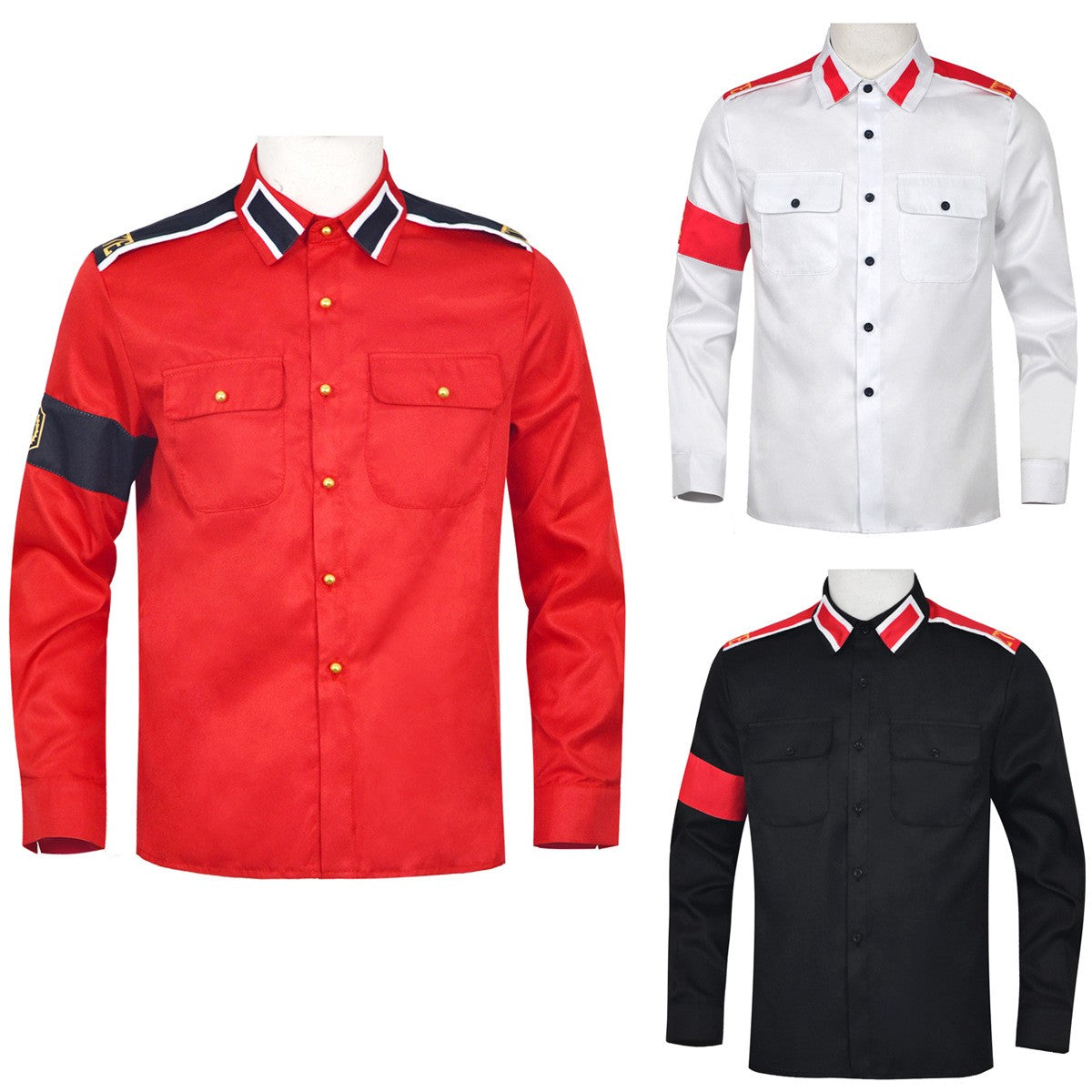 Michael Jackson Impersonator RetroCTEAntiWar Patch EmbroideredShirt Men's Military Style Long SleeveButtonDown Shirt Collectible