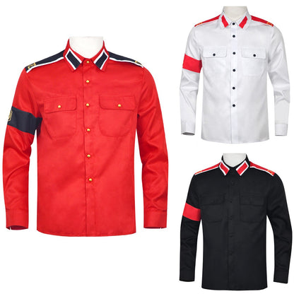 Michael Jackson Impersonator RetroCTEAntiWar Patch EmbroideredShirt Men's Military Style Long SleeveButtonDown Shirt Collectible