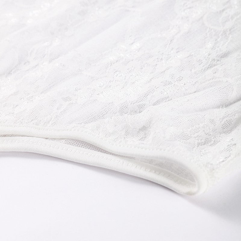 Women Crop Top Sheer Lace Bodysuit Short-Sleeve Layered 2025 Fashion Summer Sexy Outfit Trendy Party Chic Edgy Hot Lady Vestido