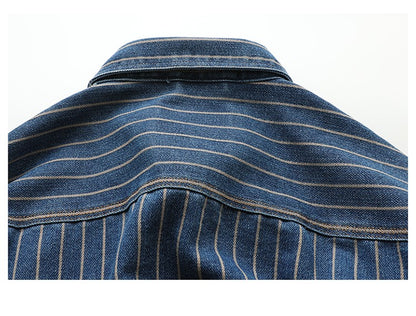 American Retro Workwear Long Sve Denim irt Loose Casual Striped ket irt Youth Trend Autumn Wear Iron Free