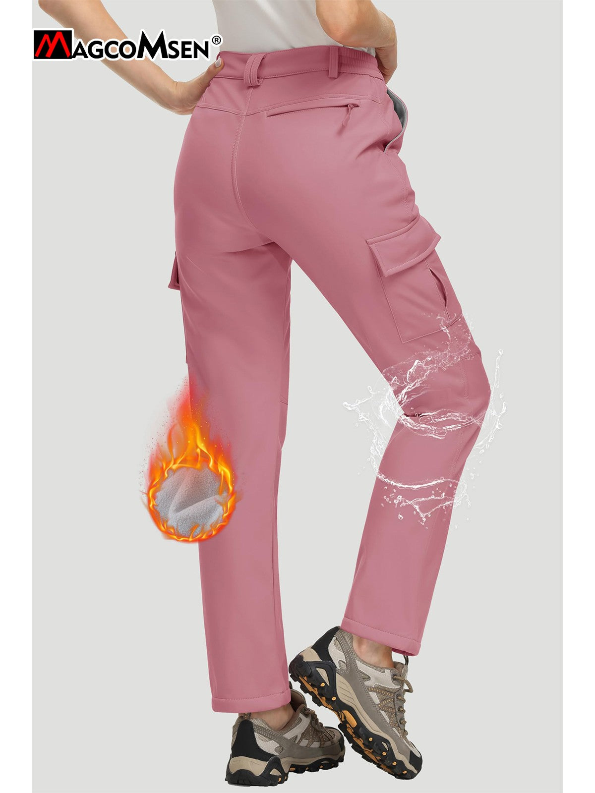 MAGCOMSEN Women's Softshell Pants Fleece Lined Winter Hiking  Ladies Pants Snow Ski Trousers Waterproof Ripstop Warm Cargo Pants