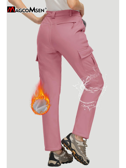 MAGCOMSEN Women's Softshell Pants Fleece Lined Winter Hiking  Ladies Pants Snow Ski Trousers Waterproof Ripstop Warm Cargo Pants