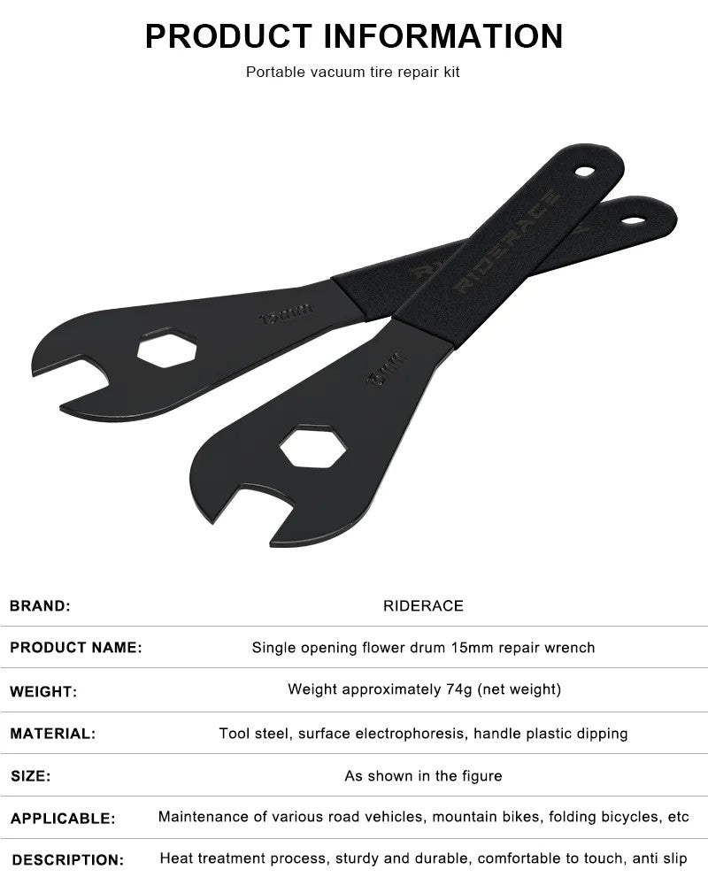 Chave de Pedal de Bicicleta RIDERACE 15mm Durável para Cubos de MTB Bicicleta de Montanha Ferramenta de Instalação Remoção Chave Inglesa Reparo de Ciclismo de Estrada