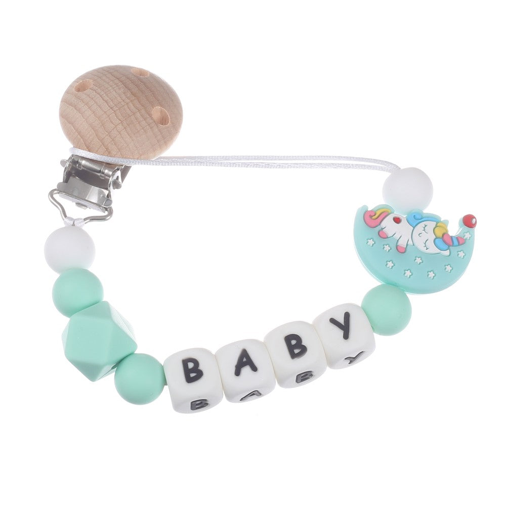 Personalized Name Baby Pacifier Clips Cartoon Moon Silicone Teether Nipple Chain For Nursing Chew Toys Baby Dummy Holder Chain
