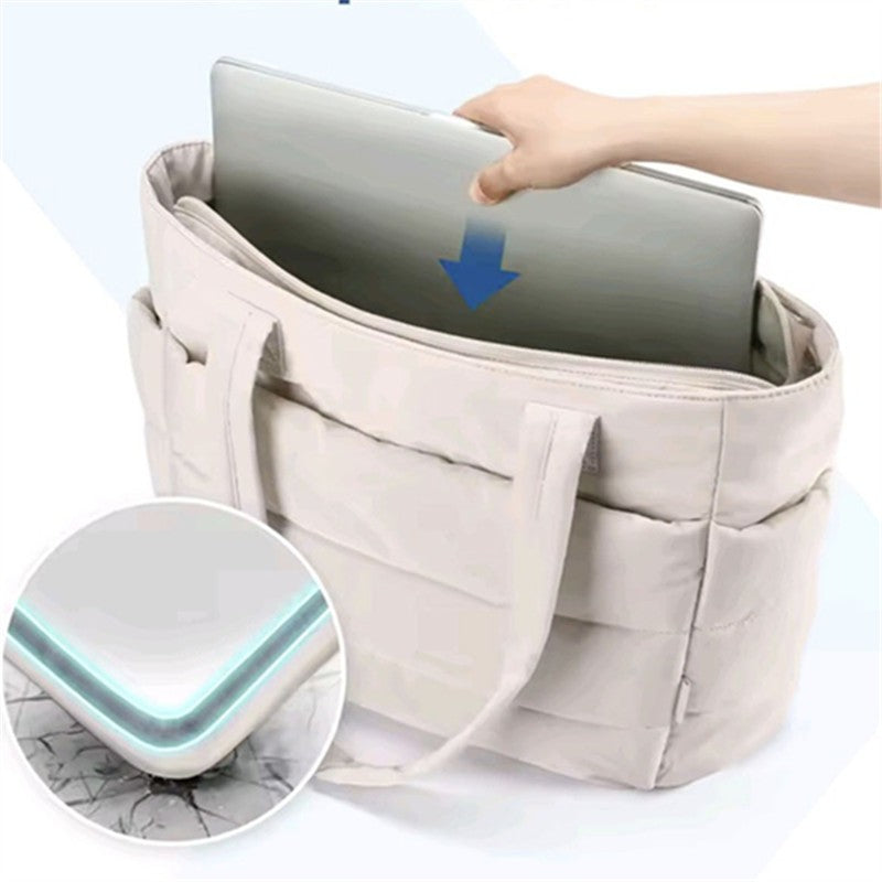 Quilted Large Capacity Tote Bag for Women Durable Fabric with Zipper Closure & Wrist Strap, Spacious Gym Beach Work Travel Bag