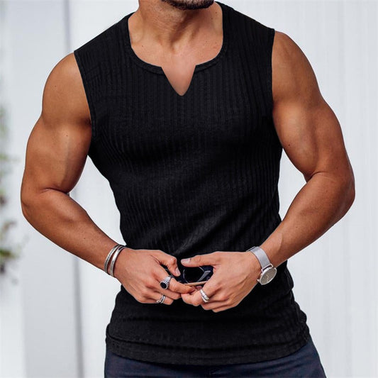 2024 Summer new men V-neck Vest stripe gym Tank top Men Fitness sleeveless shirt Sports Undershirt Gyms clothing Training vest