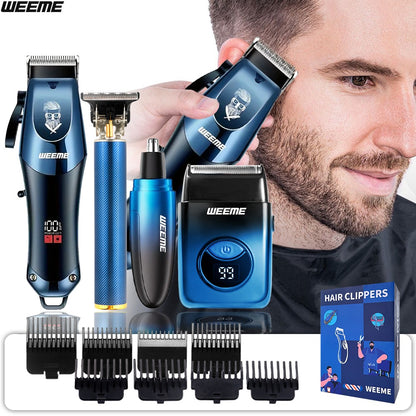 WEEME 4-in-1 Electric Hair Clipper Set for Men - Rechargeable Cordless Hair Trimmer Shaver Kit with Nose Ear Grooming Tools