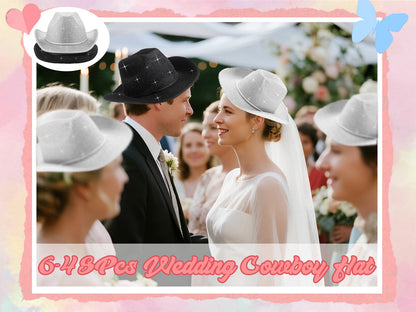 6-48Pcs Sparkly Cowboy Hat for Wedding Bachelorette Party Cowgirl Hats with Bandanas Heart Sunglasses Western Party Supplies
