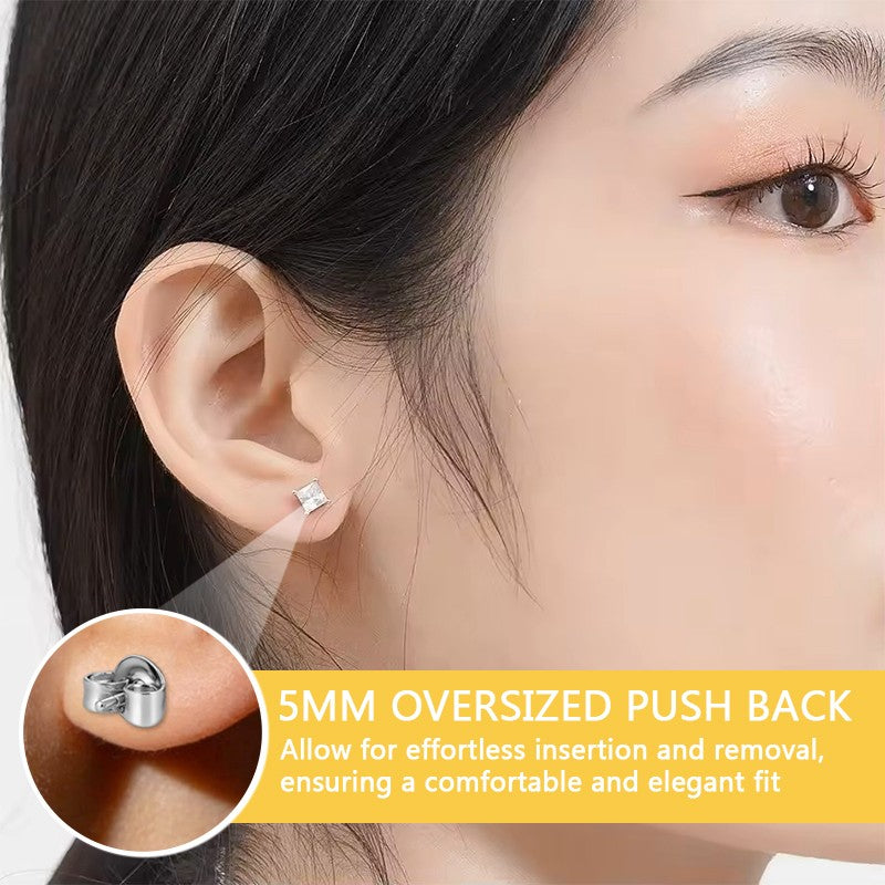 ALLNOEL Crystal 5A Zircon 925 Sterling Silver Square Round Stud Earrings for Women Men Piercing Ear Stud Hypoallergenic 5mm 6mm