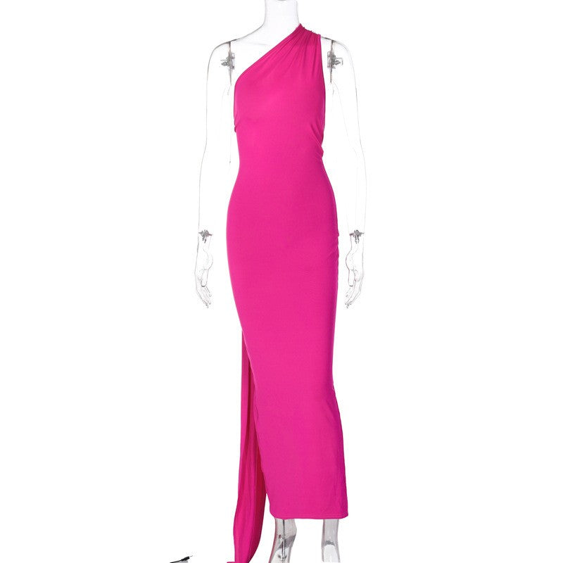 Hugcitar One Shoulder Backless Adjustable Scarf Loop Ruched Sexy Maxi Dress Wome