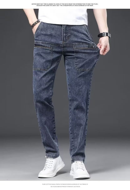 Men's Slim Fit Straight Leg Denim Jeans Flame Retardant Stretch Autumn Thin Faionable Long Pants Casual Wear Youth Sle