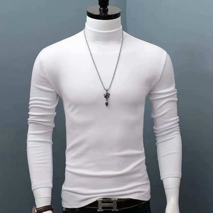 Hot Winter Warm Men Mock Neck Basic Plain T-shirt Blouse Pullover Long Sleeve Top Male Outwear Slim Fit Stretch Fashion Sweater