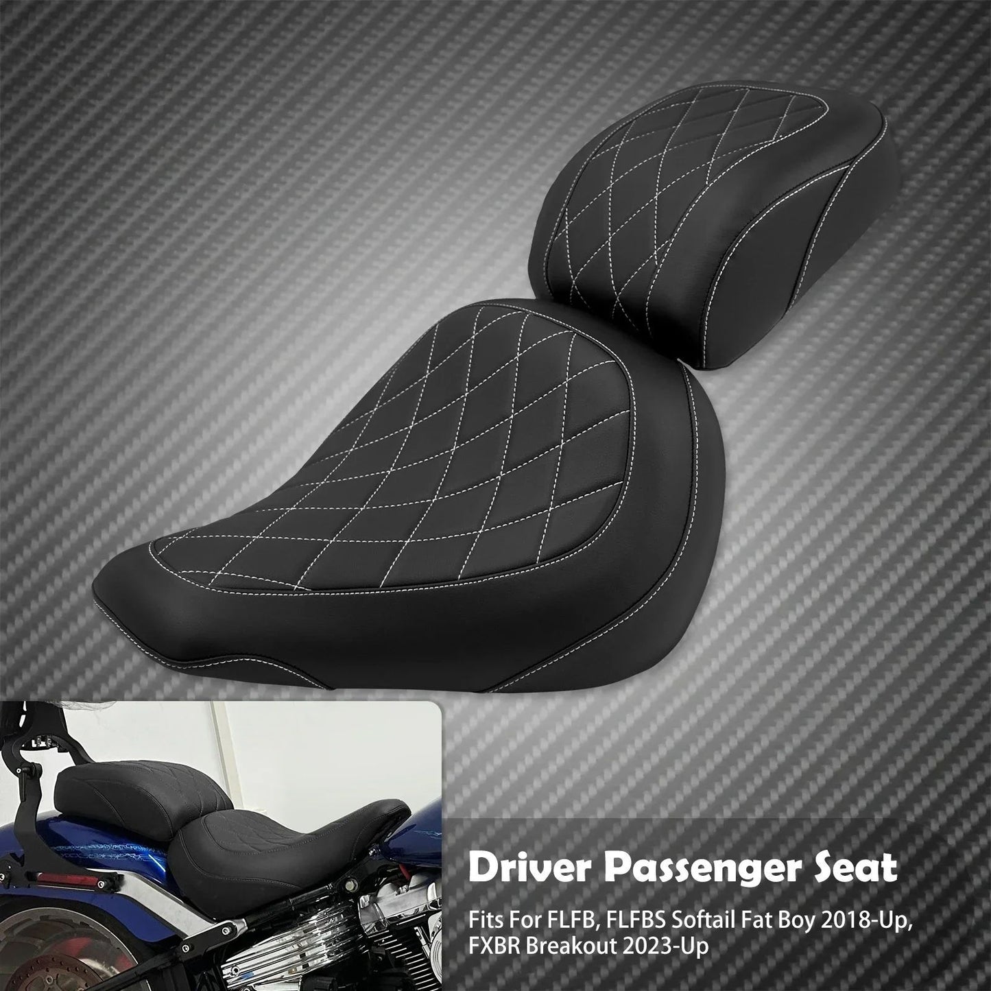 Assento de Passageiro de Motorista de Moto 2 Lugares Preto/Azul/Branco/Vermelho Para Harley Softail Fat Boy FLFB FLFBS 18-Up Breakout FXBR 23-Up