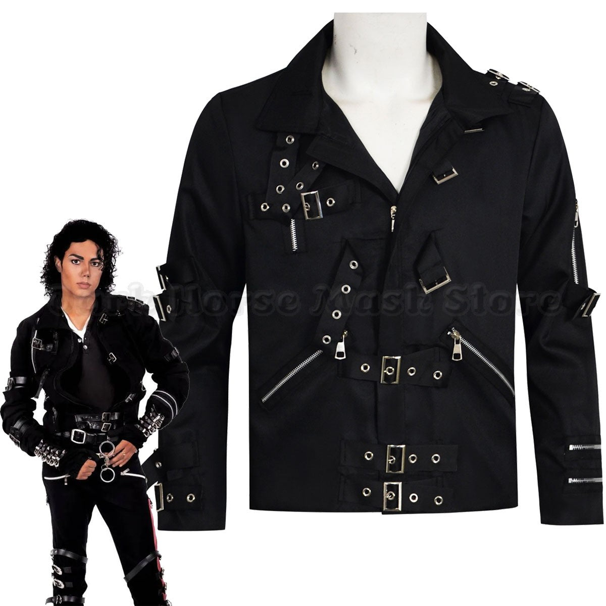 Michael Jackson BAD Punk Jacket Black Stretch Outwear Motorcycle Role Player impersonator Costumes Classic BAD T-shirt Belt