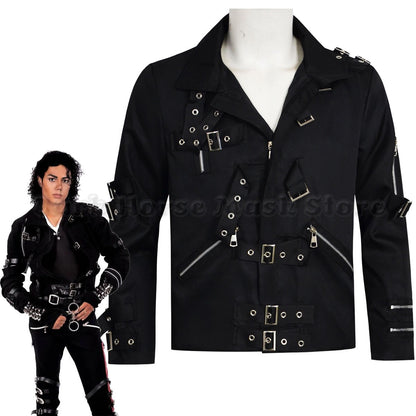 Michael Jackson BAD Punk Jacket Black Stretch Outwear Motorcycle Role Player impersonator Costumes Classic BAD T-shirt Belt
