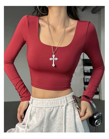 All-in-one deep V open back sexy sports top running training yoga wear slim fit slim casual fitness long sleeves