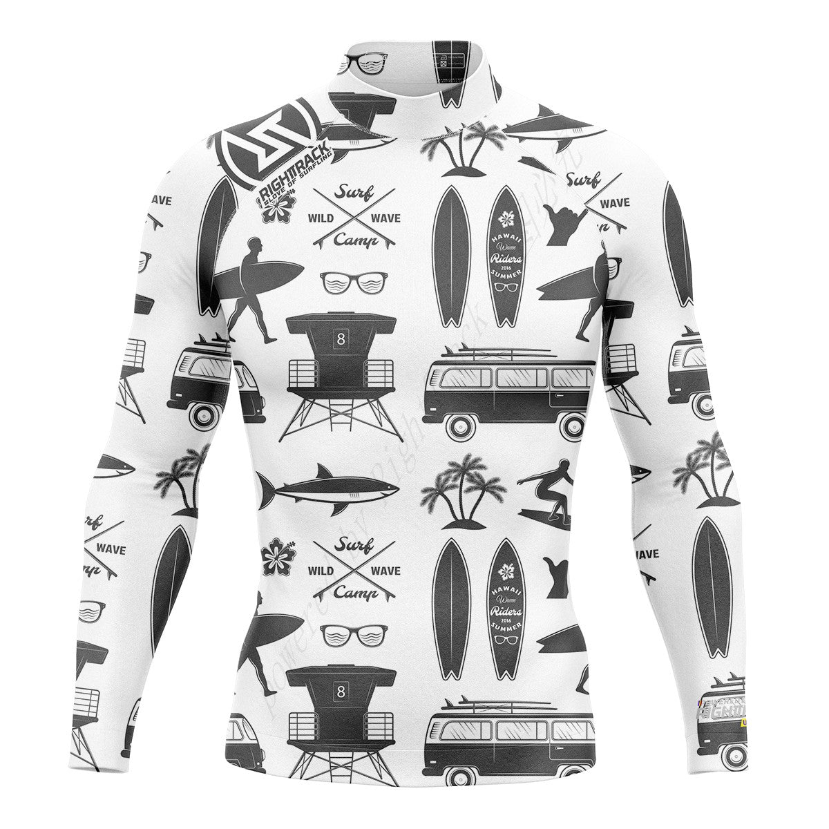 New Men's Surfing Shirt Gold Coast Lycra Rashguard RIGHTTRACK Long Sleeve Surf Sportswear Beach UV Swimwear UPF50+ Clothes