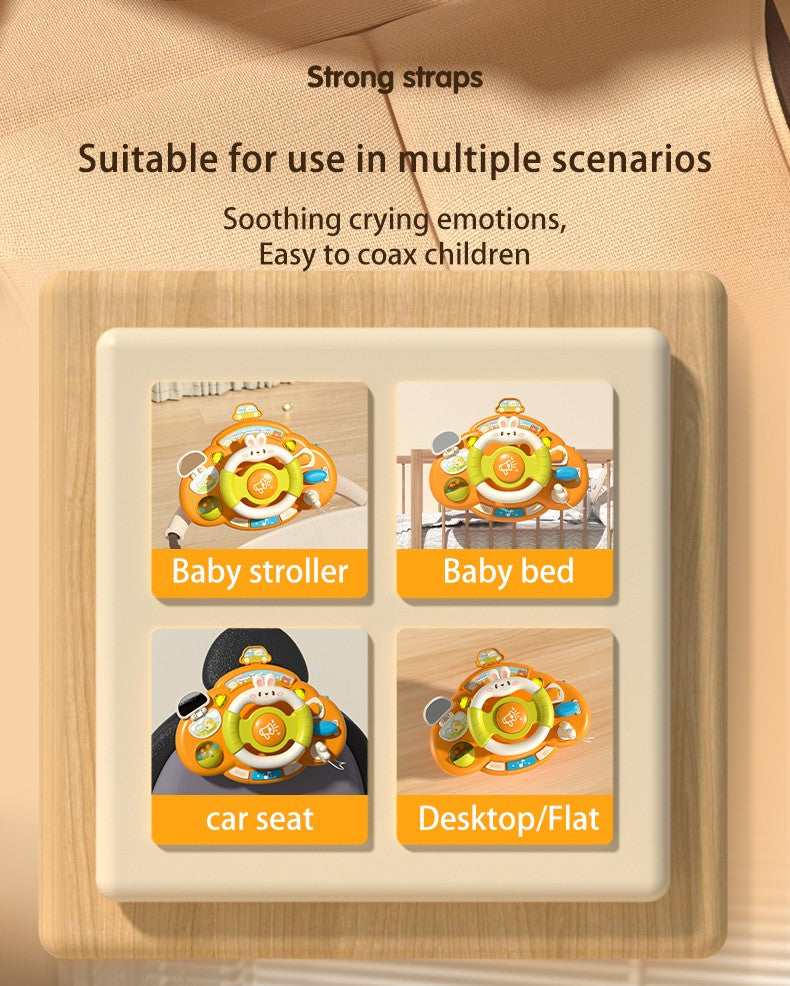 Brinquedo de volante para bebê, educação infantil, brinquedos de direção simulados, luz e música, educativos para bebês, reboque de berço, brinquedos suspensos