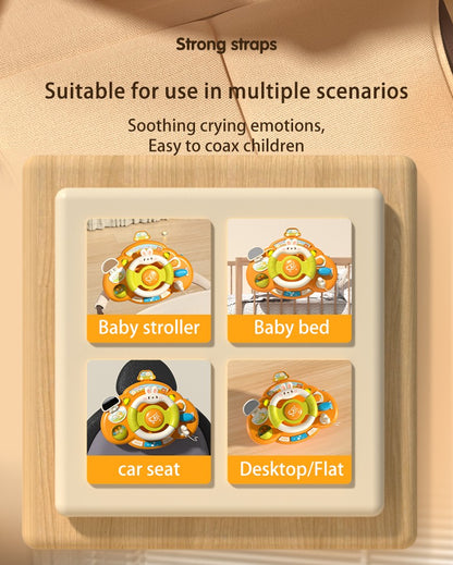 Brinquedo de volante para bebê, educação infantil, brinquedos de direção simulados, luz e música, educativos para bebês, reboque de berço, brinquedos suspensos