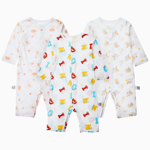 MICHLEY 3pcs Baby Short-Sleeve Rompers Long-Sleeve Jumpsuit Bodysuit Soft White Cartoon Infant Clothes Overalls  For Boys Girls