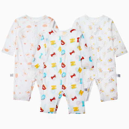MICHLEY 3pcs Baby Short-Sleeve Rompers Long-Sleeve Jumpsuit Bodysuit Soft White Cartoon Infant Clothes Overalls  For Boys Girls