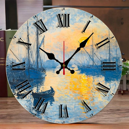 Natural Scenery Wooden Round Silent Hanging Wall Clock,Suitable For Living Room,Office,Study Room,Bedroom,Home Decoration