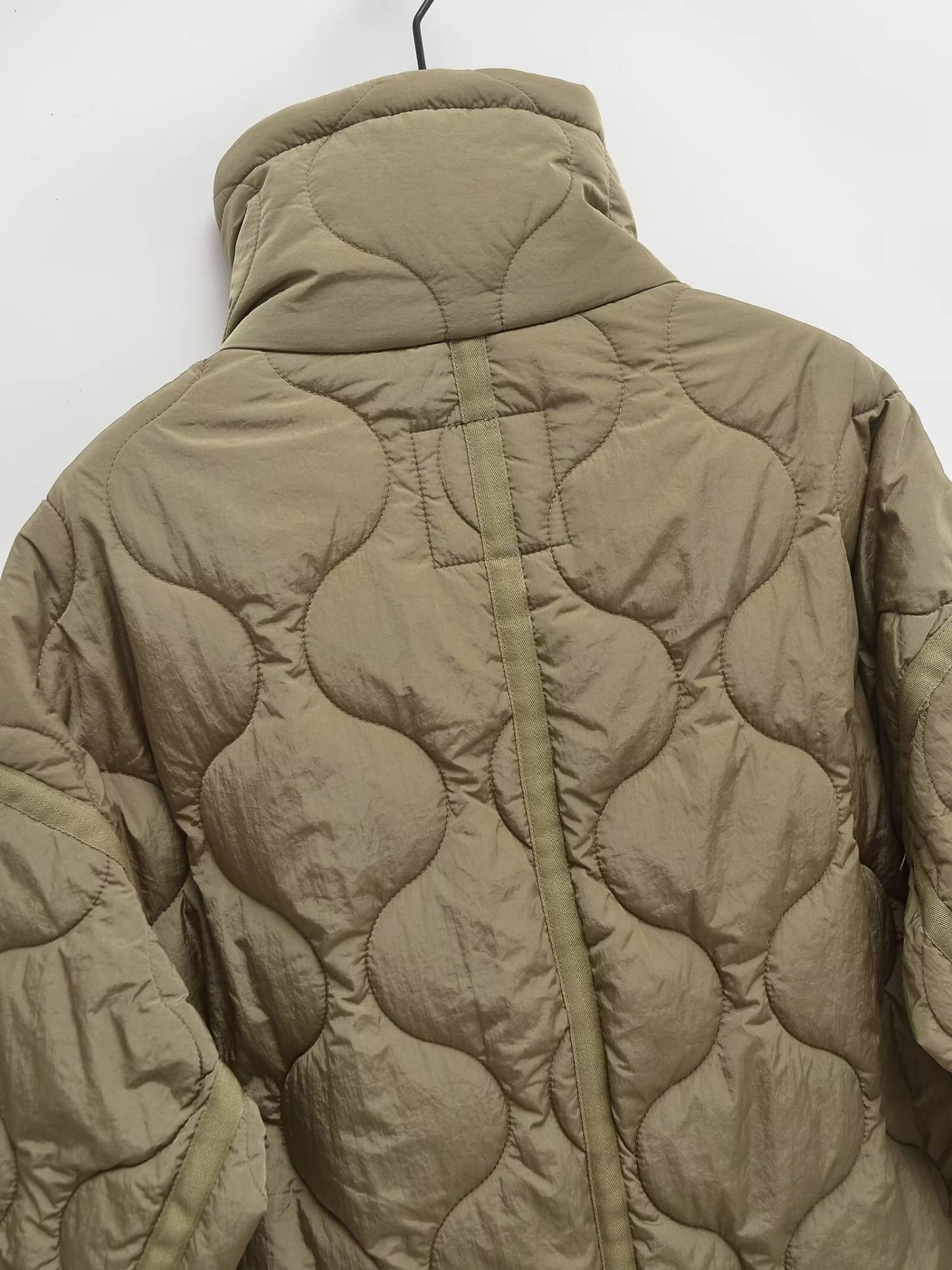 European and American style winter new style stand collar loose drawstring zipper cotton jacket for women